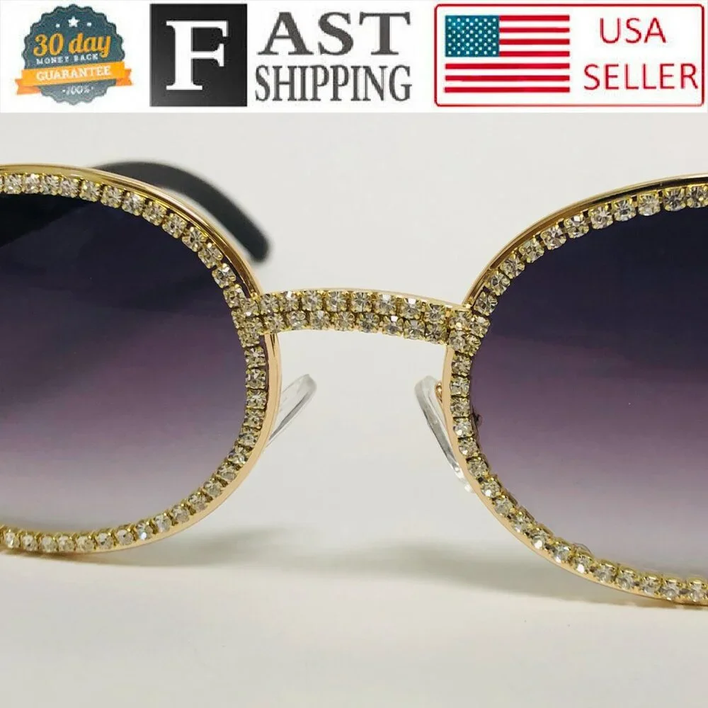 Men Sunglasses Black Lens Oval Diamond Gang Style Quevo Migos Model Lentes Gafas